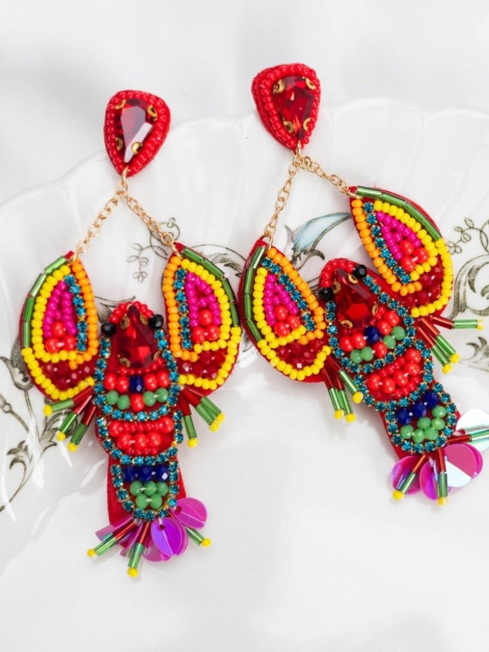 Anthropologie Aragosta Beaded Lobster Earrings